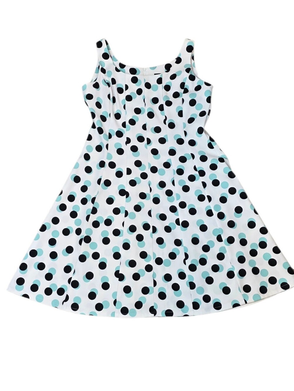 Ronni Nicole White Fit & Flare Aqua & Black Polka Dot Dress Retro Chic β Size 10 - Picture 3 of 16